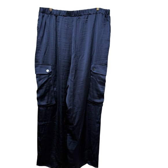 DG2 Diane Gilman Satin Cargo Pants Plus Size 18W Blue Straight Leg NWT - Picture 8 of 12